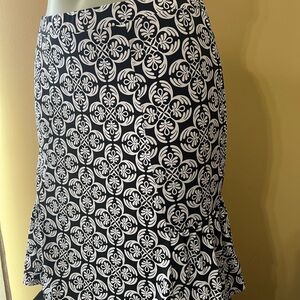 White House Black Market Black and White Knee-Length Ruffle Details Skirt